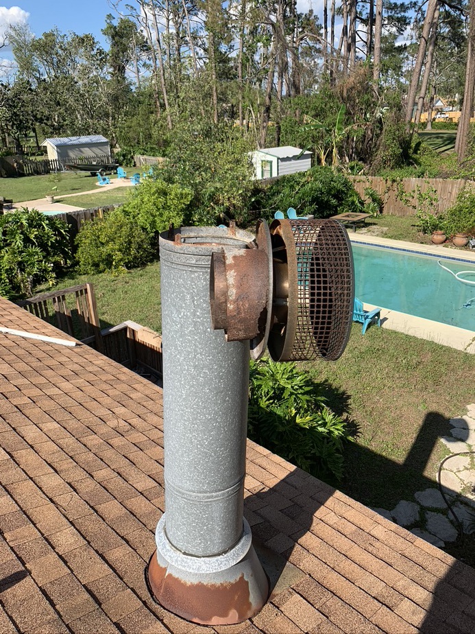 broken chimney cap exposing flue pipe columbus