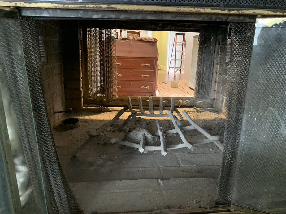 Chimney firebox being installed